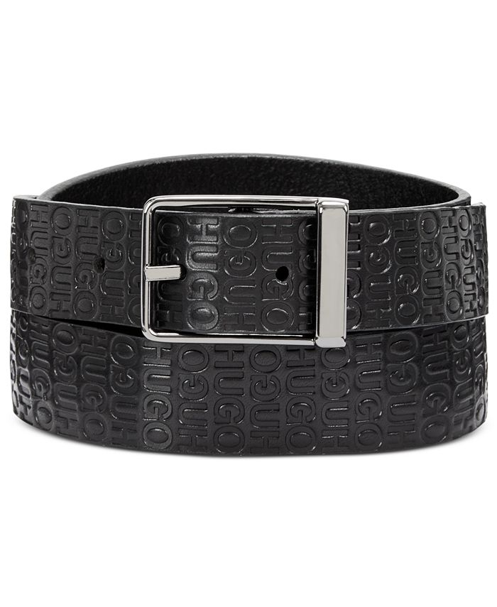 Hugo Boss HUGO Men s Gery Embossed Logo Leather Belt Macy s