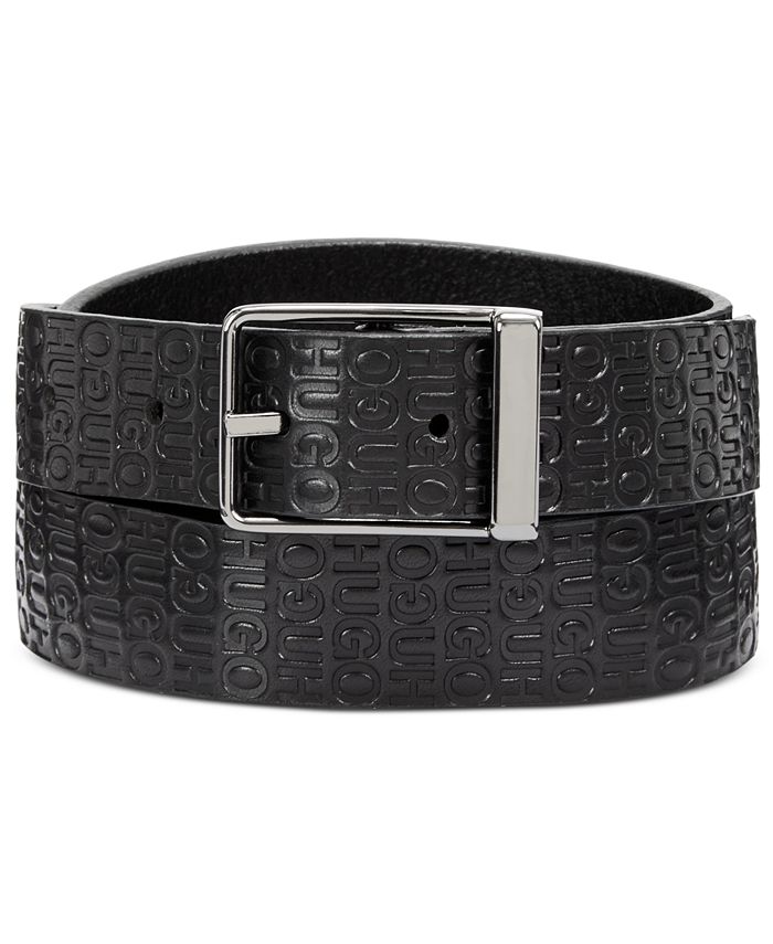 Hugo Boss HUGO Men's Gery Embossed Logo Leather Belt - Macy's