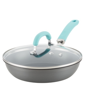 Rachael Ray Create Delicious Hard Anodized Aluminum Nonstick 10.25" Deep Skillet In Gray With Light Blue Handles