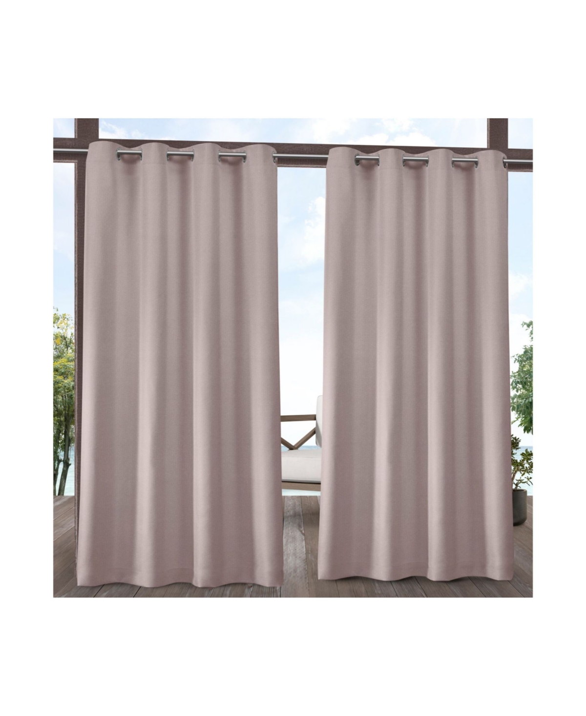 Biscayne Indoor/Outdoor Grommet Top Curtain Panel Pair, 54" x 108" - Pink
