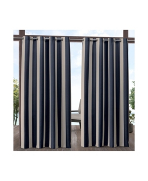 Exclusive Home Canopy Stripe Indoor/outdoor Grommet Top Curtain Panel Pair, 54" X 84" In Navy