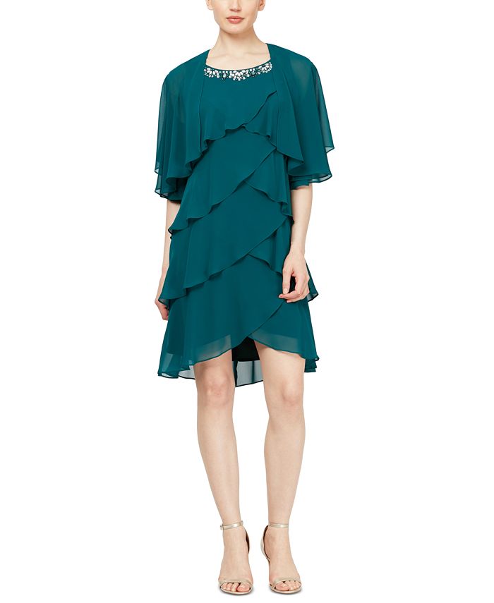 SL Fashions Embellished Tiered Chiffon Dress & Capelet - Macy's