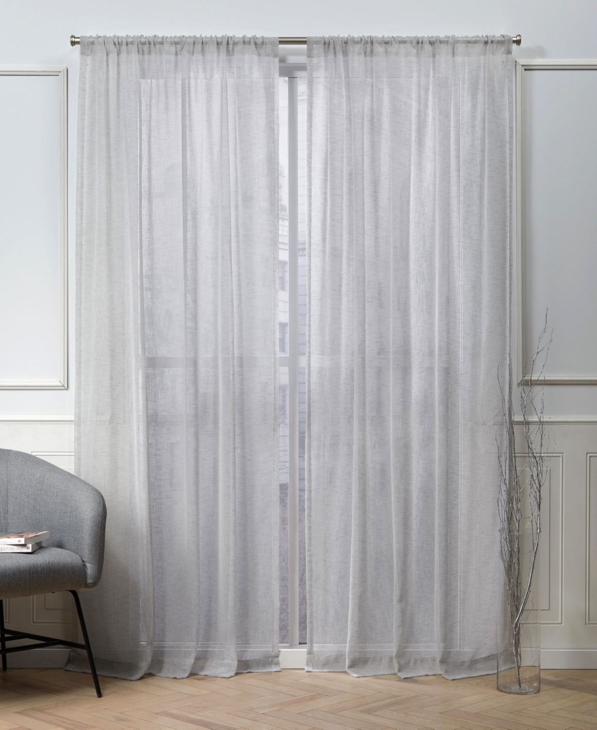Belfry Sheer Rod Pocket Top 50" X 84" Curtain Panel Pair - Silver