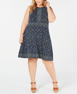 Michael Kors Plus Size Border-Print Dress - Macy's