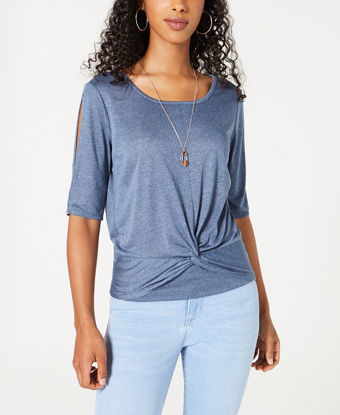 BCX Juniors' Twist-Front Necklace Top - Macy's