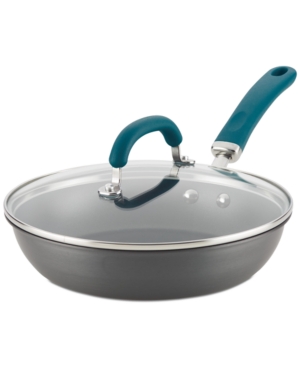Shop Rachael Ray Create Delicious Hard Anodized Aluminum Nonstick 10.25" Deep Skillet In Gray With Blue Handles