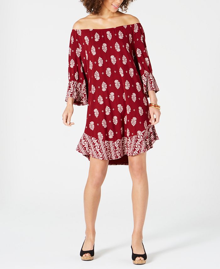 Style & Co Petite Printed On/Off-The-Shoulder Dress, Created for Macy's ...