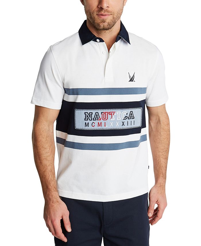 Nautica Men's Blue Sail Classic-Fit Logo Stripe Piqué Polo Shirt ...