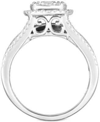 TruMiracle™ Diamond Halo Cluster Engagement Ring (1 ct. t.w.) in 10k White Gold