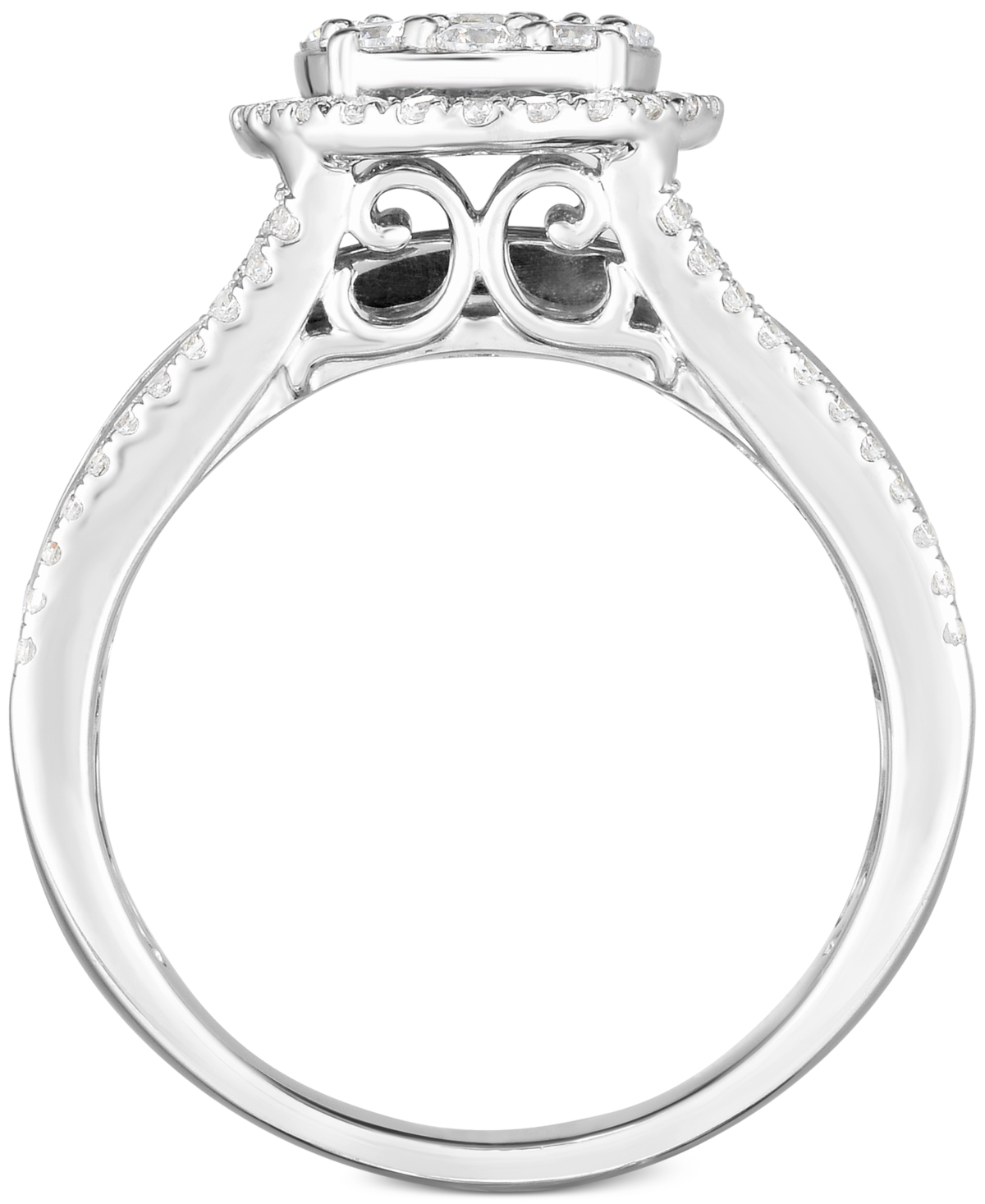 TruMiracle Diamond Halo Cluster Engagement Ring (1 ct. t.w.) in 10k- White Gold