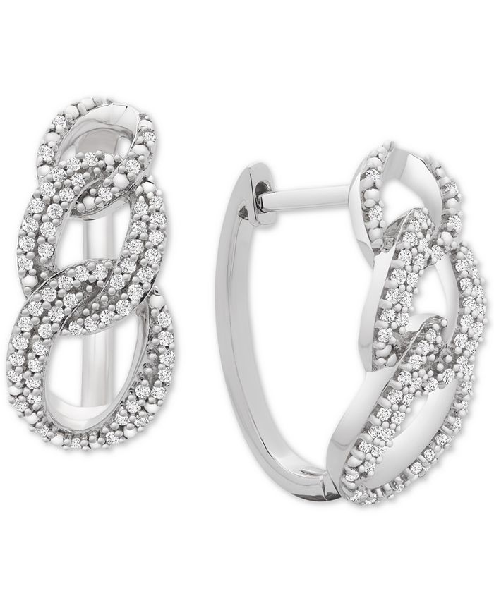 Macy's - Diamond Interlocking Link Hoop Earrings (1/2 ct. t.w.) in Sterling Silver