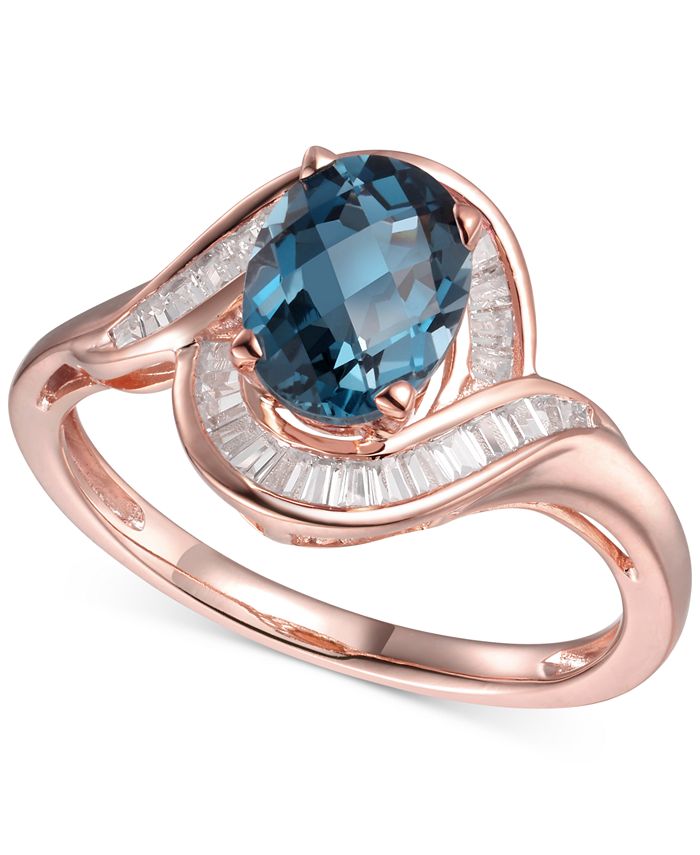Macy's - London Blue Topaz (1-3/8 ct. t.w.) & Diamond (1/4 ct. t.w.) Swirl Ring in 14k Rose Gold