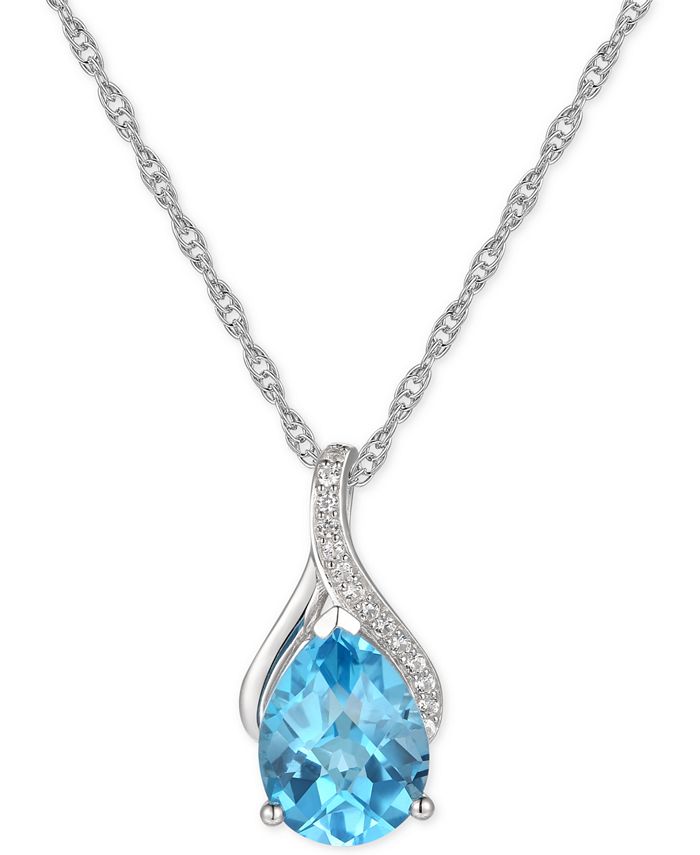 Macy's - Blue Topaz (1-7/8 ct. t.w.) & Diamond (1/20 ct. t.w.) 18" Pendant Necklace in 14k White Gold