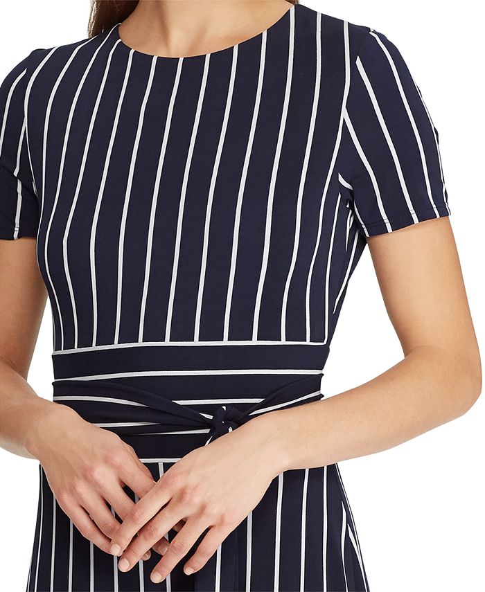 Lauren Ralph Lauren Stripe-Print Belted Jersey Dress - Macy's