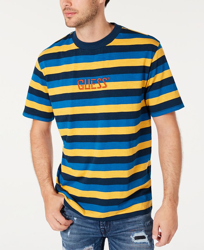 GUESS Men's Striped Logo T-Shirt - Macy's