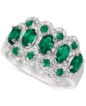 image of Emerald (1-1/2 ct. t.w.) & Diamond (1/3 ct. t.w.) Ring in 14k White Gold