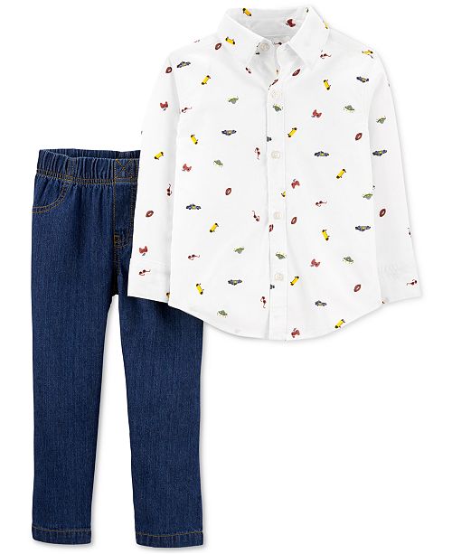 Carter S Baby Boys 2 Pc Cotton Schiffli Button Front Top Jeans