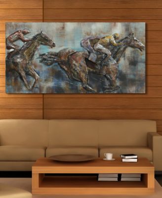 'Race Day' Mixed Media Iron Hand Painted Dimensional Wall Sculpture - 60" x 30"