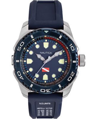 Nautica Men's NAPTDS902 Tarpoon Diver Blue/Silver Silicone Strap Watch ...