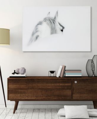 'Blanco Mare Horse' Frameless Free Floating Tempered Glass Panel Graphic Wall Art - 48" x 32''