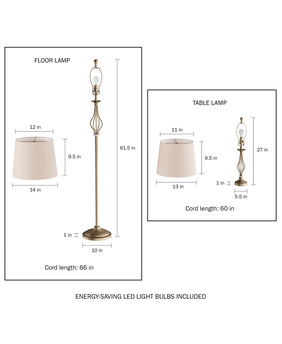 Lavish Home S Table And Floor Lamps - Set Of 3 In Gold,linen