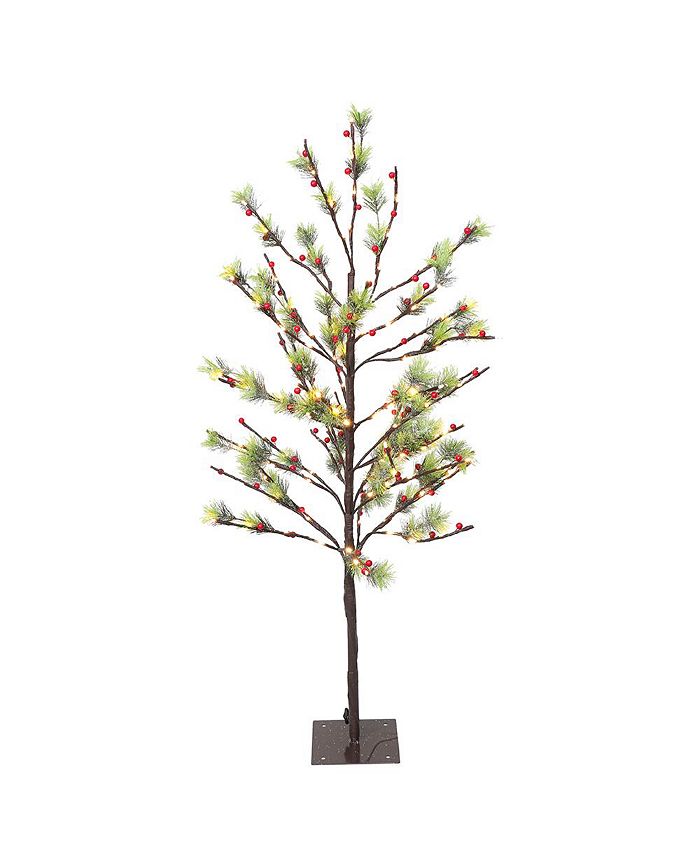 Puleo International 4 ft. Red Berry Led Artificial Tree with 160 White