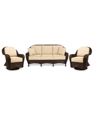 Furniture - Monterey Outdoor Patio , 3-Piece Seating Set (1 Sofa and 2 Swivel Chairs)