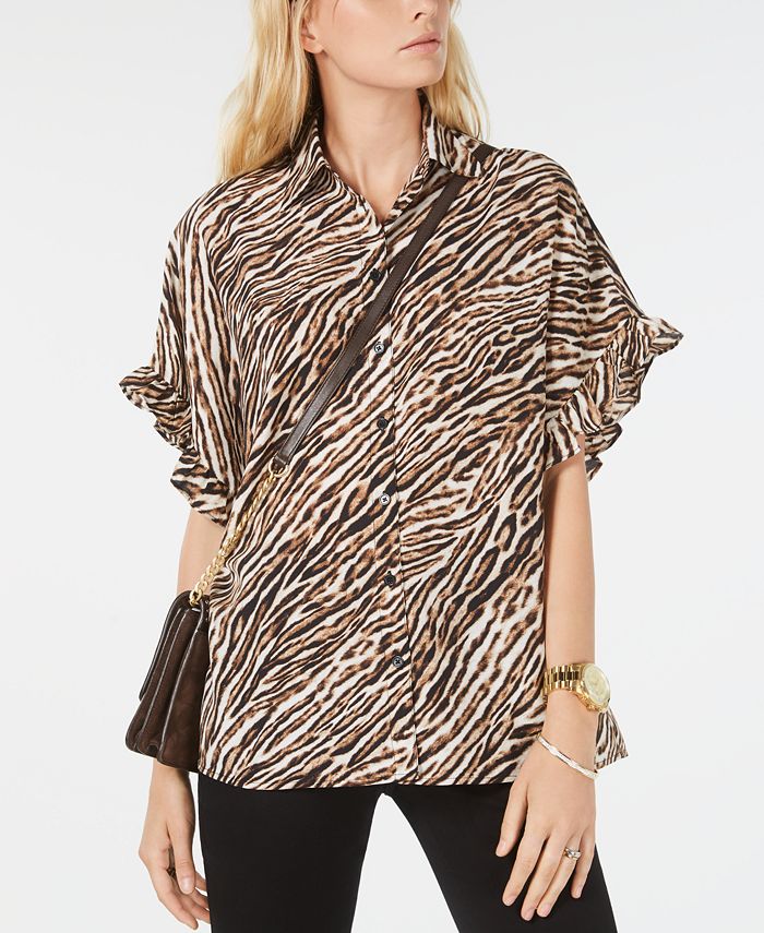 Michael Kors Safari Leopard Print Button-Up Shirt & Reviews - Tops - Women  - Macy's