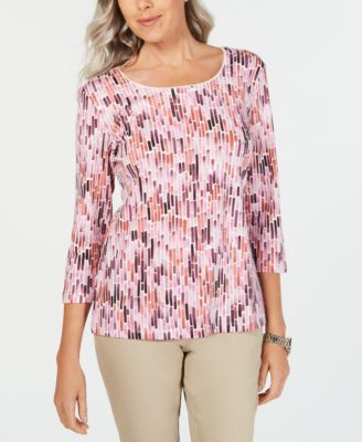 Karen Scott - Petite Printed 3/4-Sleeve Top, Created for Macy's