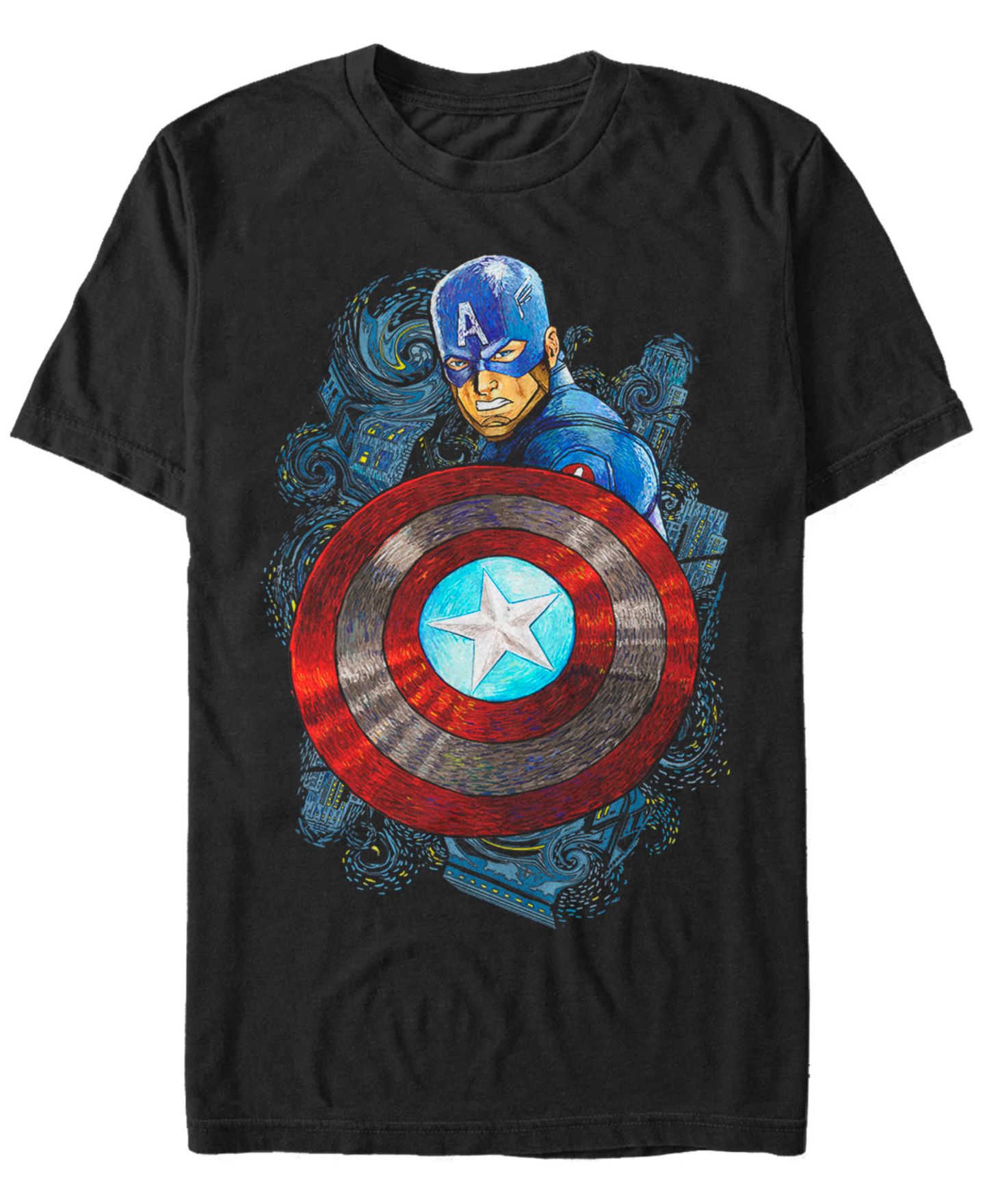 Мужская футболка Fifth Sun Marvel Comic Collection Starry Night Style Captain Short Sleeve, цвет: Чёрный — фото 1