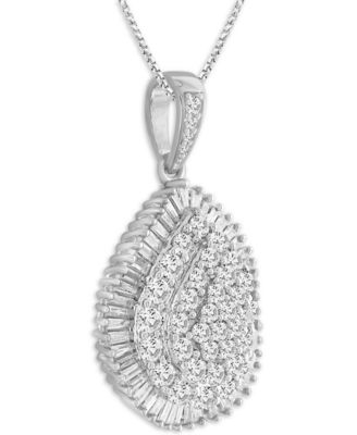 Diamond Cluster Teardrop Pendant Necklace (2 ct. t.w.) in 14k White Gold