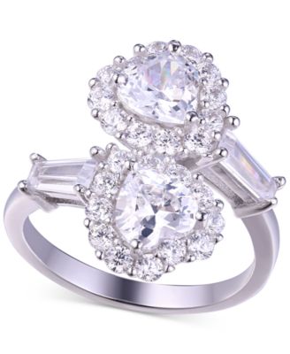 Macy's - Cubic Zirconia Double Heart Statement Ring in Sterling Silver