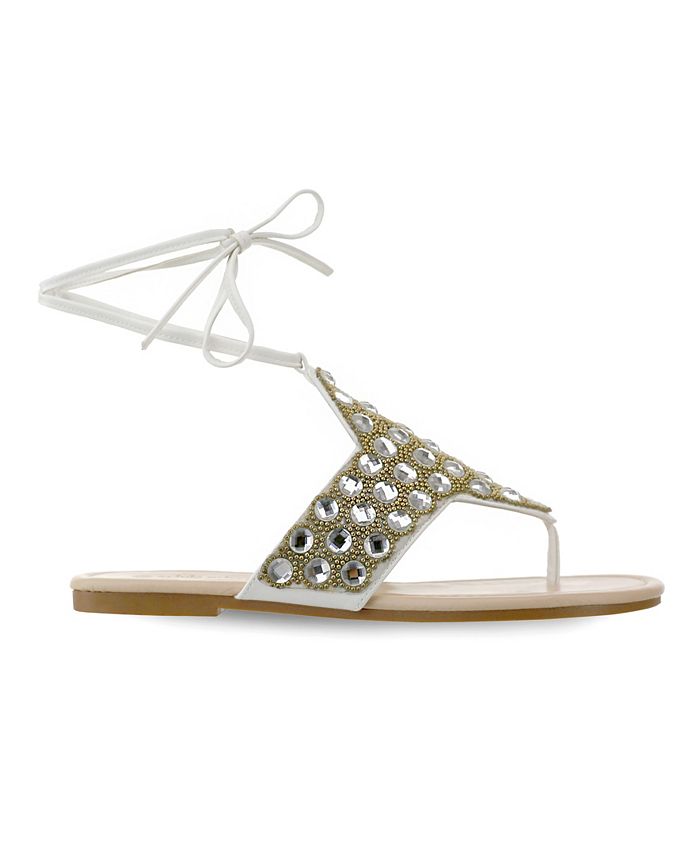 Olivia Miller Naples Large Multi Rhinestone Beaded Ankle Tie Sandals Macy's