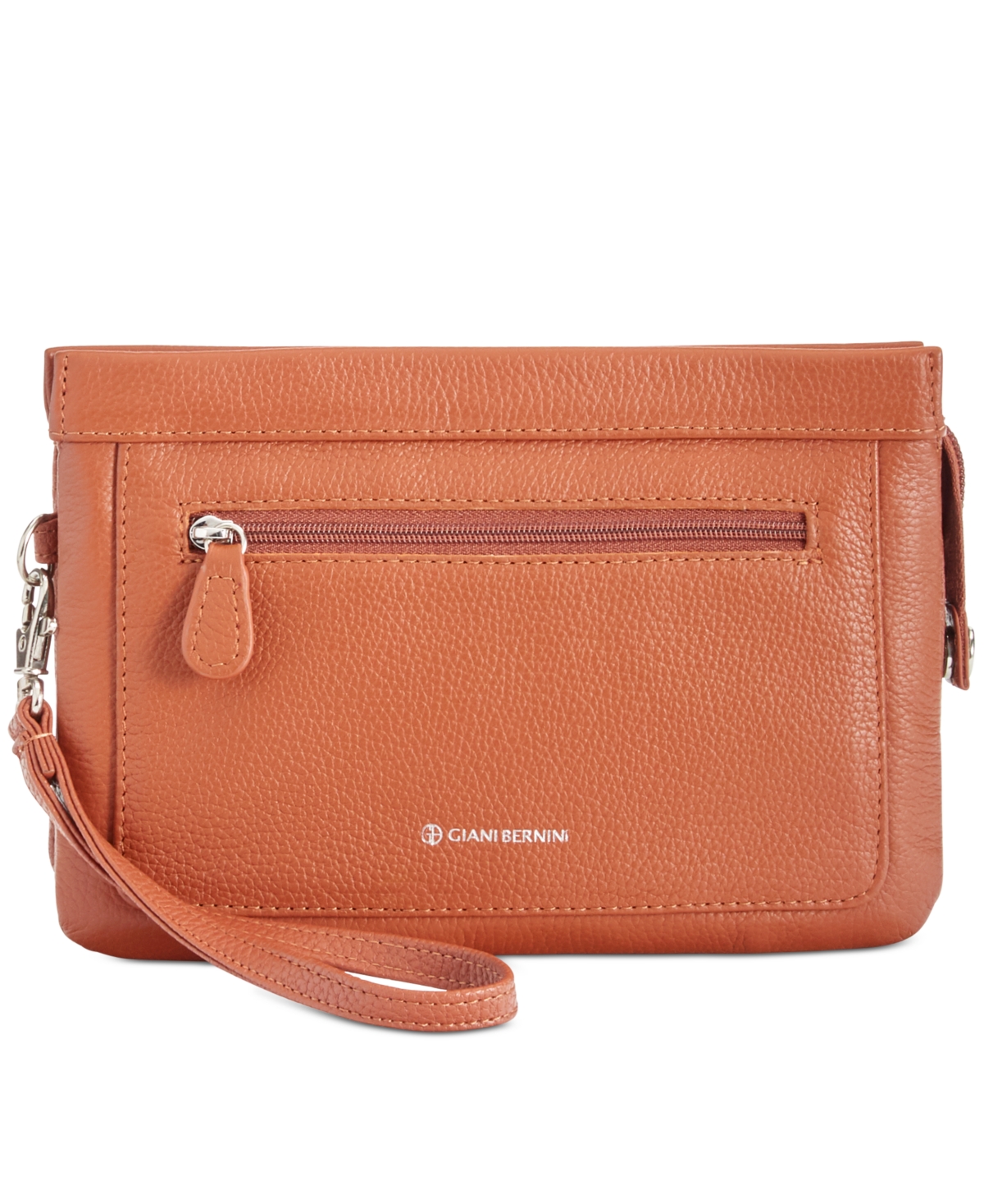 Giani Bernini Softy Leather Crossbody Wallet, Created For Macy's In Cognac,silver
