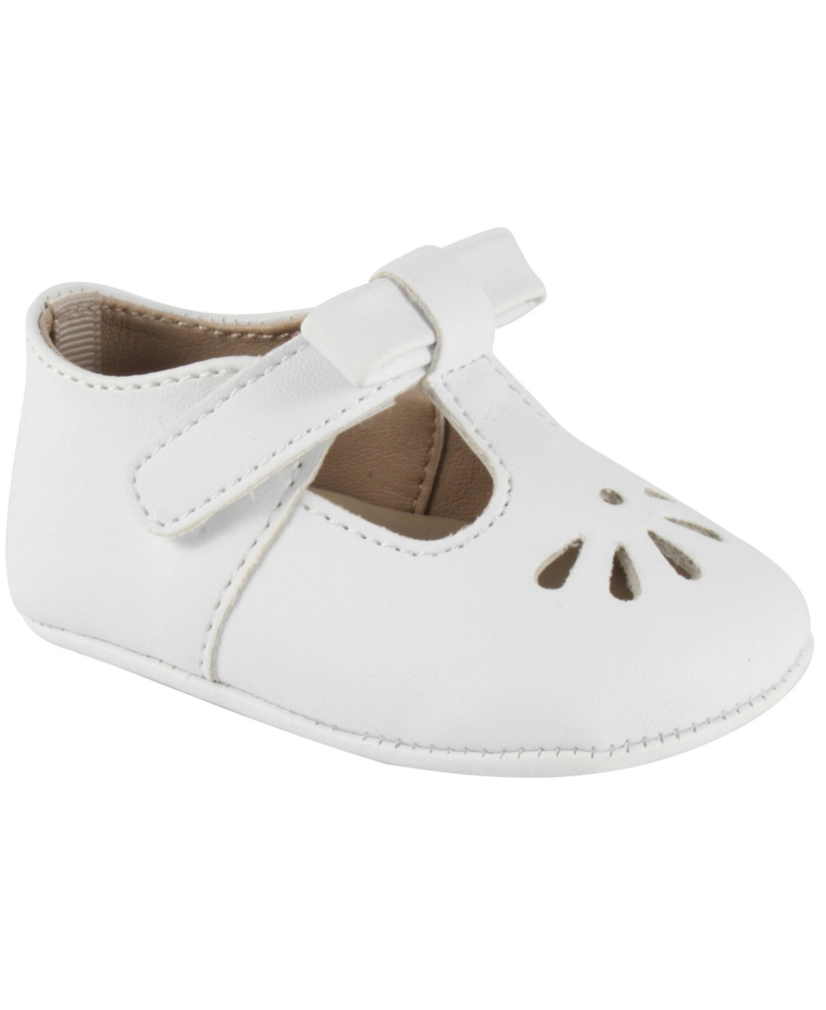 Baby Deer Baby Girl Soft Leather-like T-strap With Bow And Perforation In White