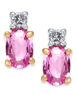 image of Pink Sapphire (1-3/8 ct. t.w.) & Diamond (1/10 ct. t.w.) Stud Earrings in 14k Gold & 14k Rose Gold