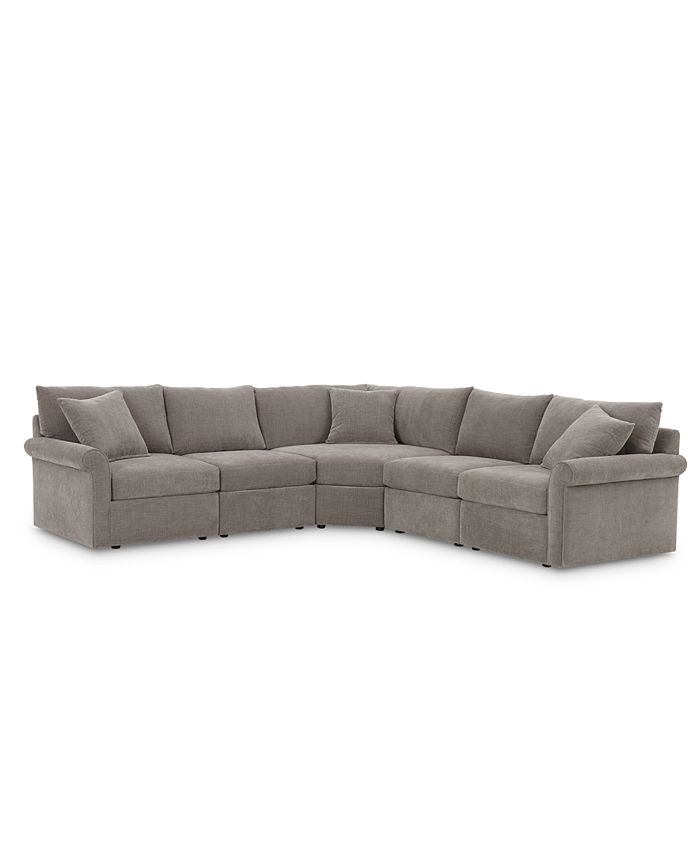 Furniture - Wedport 5-Pc. Fabric "L" Shape Modular Sectional Sofa with Wedge Corner Piece