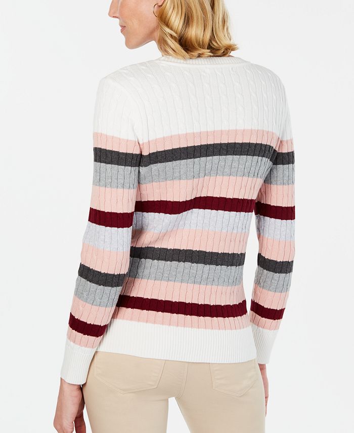 Karen Scott Holly Striped Cotton Cable Sweater, Created for Macy's - Macy's