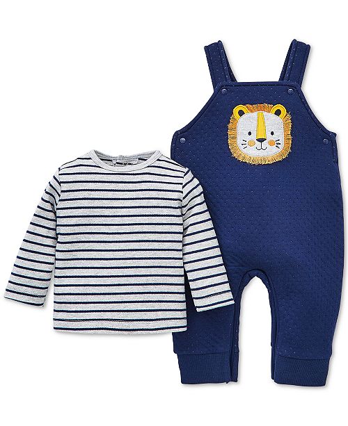 Little Me Baby Boys 2 Pc Striped T Shirt Lion Overalls Set