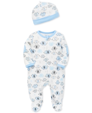 Little Me Baby Boys Elephant-Print Footed Cotton Coverall & Hat