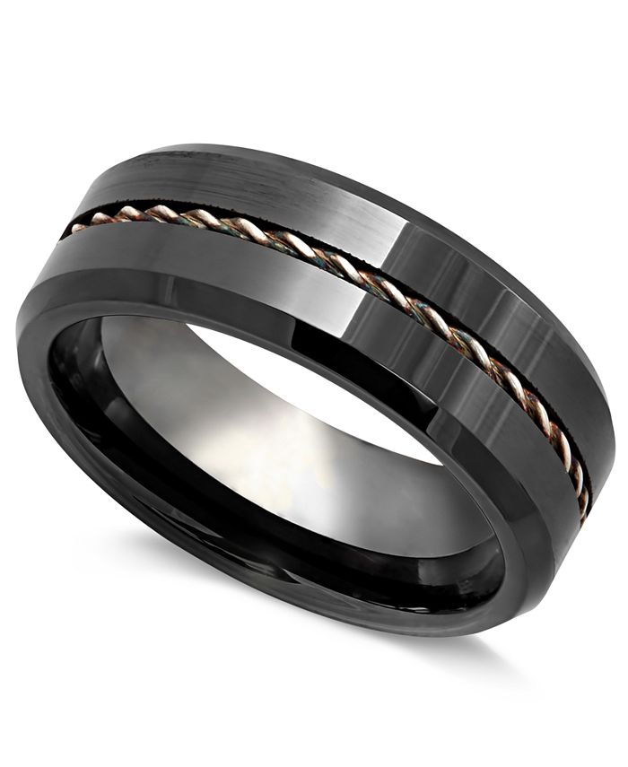 Macy's Men's Sterling Silver Ring, Black Ceramic With Sterling Silver ...