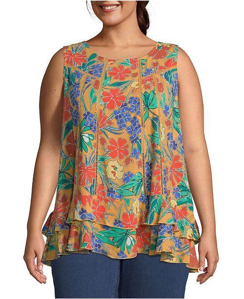 John Paul Richard Sleeveless Floral Top Plus Size Reviews Tops
