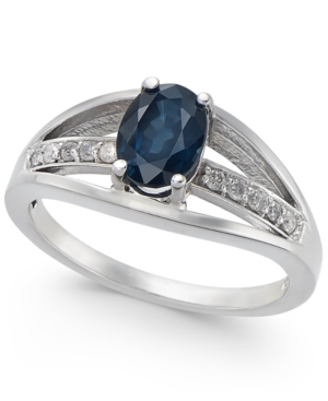 image of Sapphire (1 ct. t.w.) & Diamond (1/10 ct. t.w.) Ring in 14k White Gold