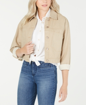 Oat Cotton Cropped Button-Front Jacket