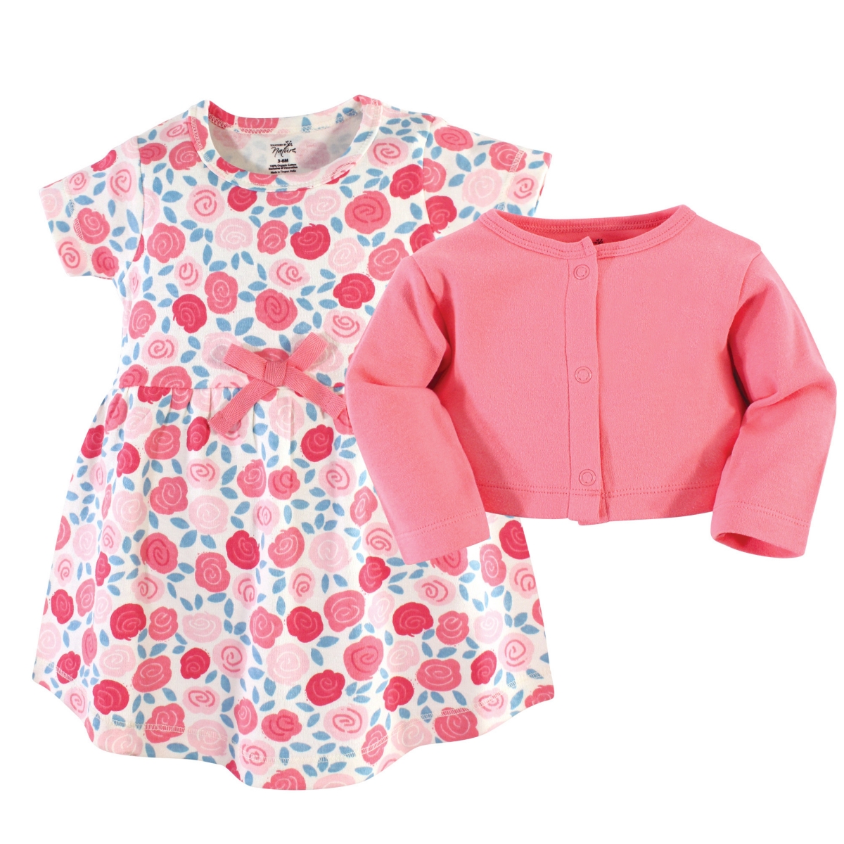 Touched by Nature Baby Girls Baby Organic Cotton Dress and Cardigan 2pc Set, Rosebud