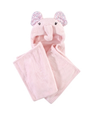 image of Little Treasure Hooded Plush Blanket, Floral Elephant