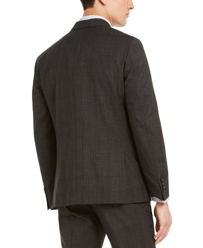 DKNY Men's Modern-Fit Stretch Charcoal/Brown Plaid Suit Separate Jacket ...