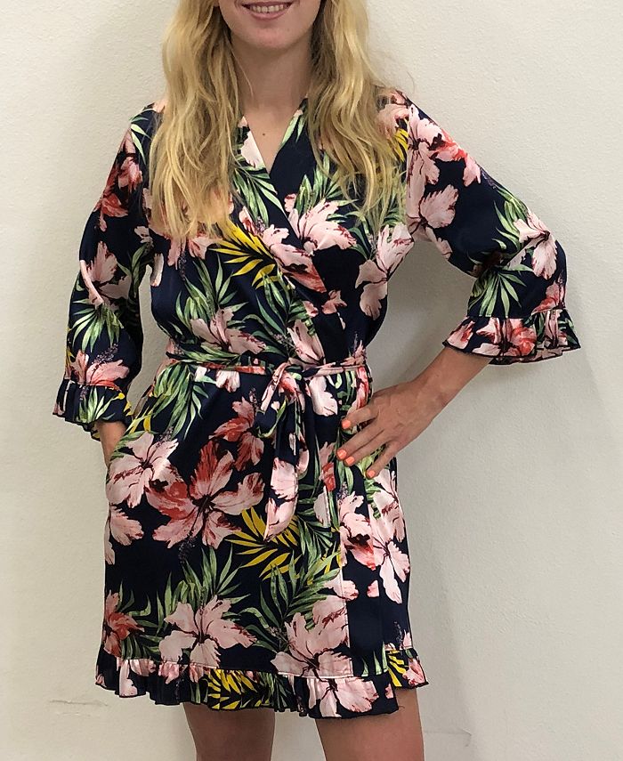 Wedding Prep Gals Plus Size Ruffle Tropical Robe, Online Only Macy's