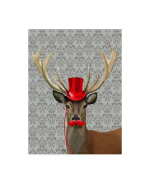 Trademark Global Fab Funky Deer With Red Hat And Moustache Canvas Art In Multi
