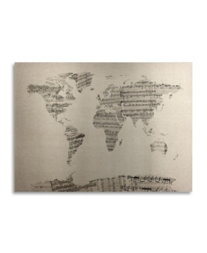 Trademark Global Michael Tompsett Old Sheet Music World Map Floating Brushed Aluminum Art In Multi